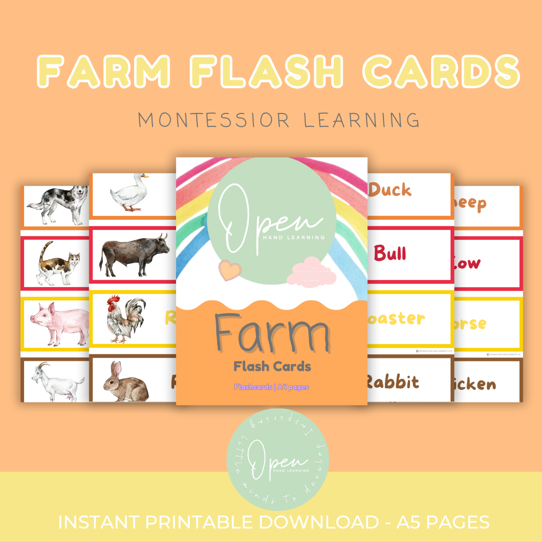 FREE Toddler Farm Animals Montessori Flash cards | Early Learning