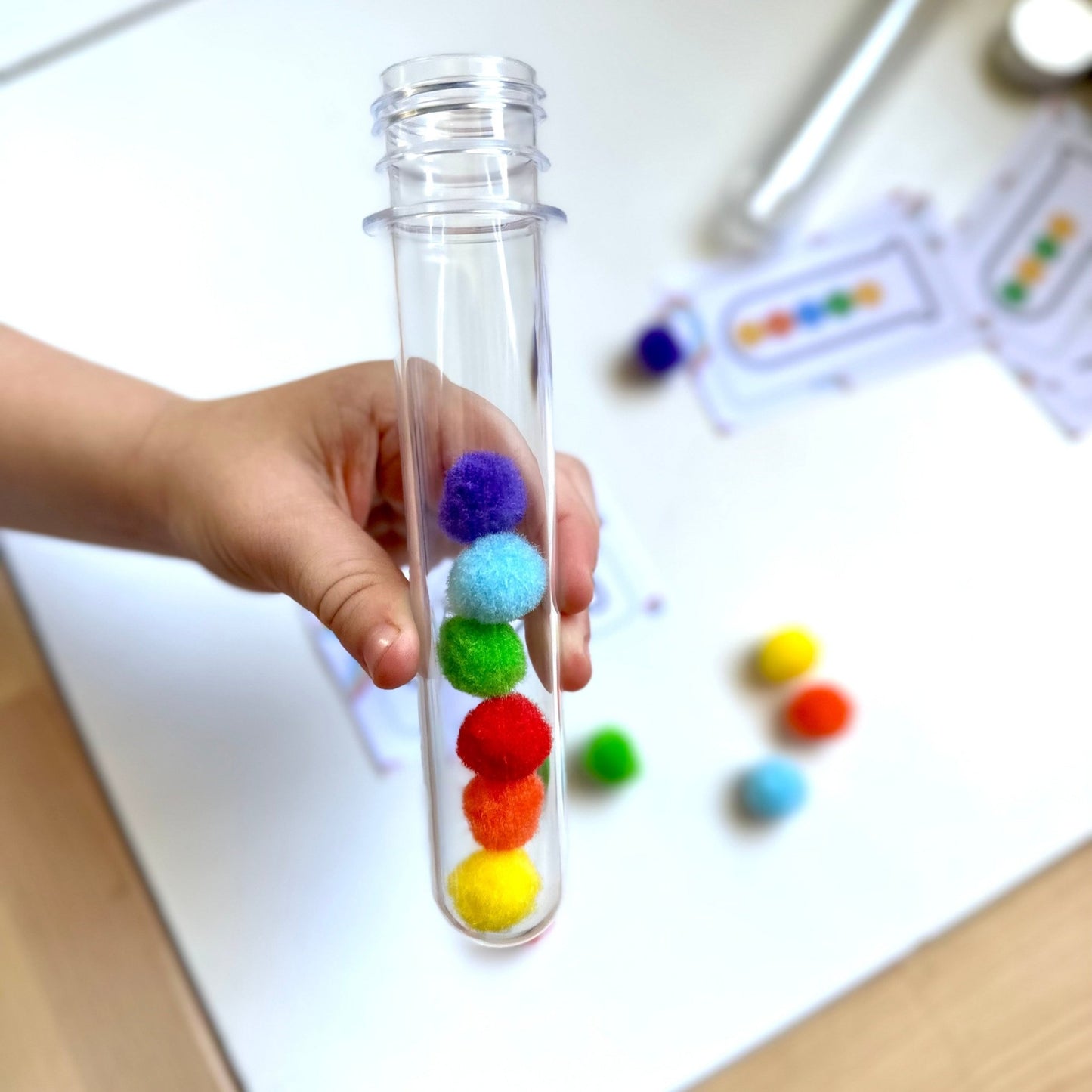 Busy Bag – Test Tube Pom Pom Match - from Open Hand Learning - Busy Bag Toddler Activity