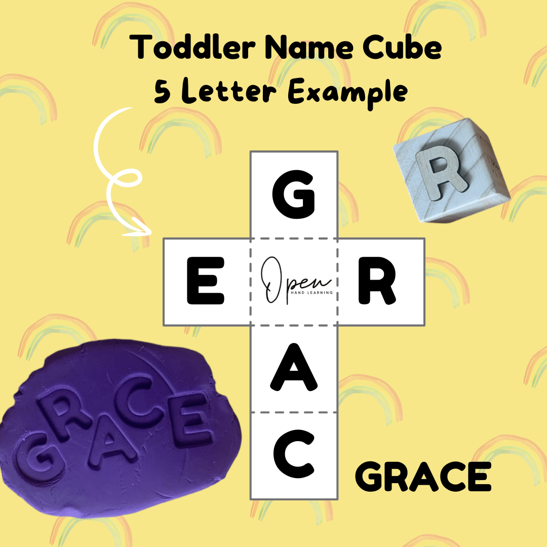 Custom Name Play Dough Stamp – Toddler Cube - from Open Hand Learning - Busy Bag Toddler Activity