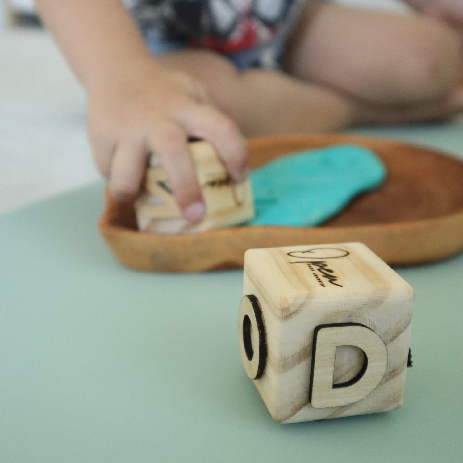 Custom Name Play Dough Stamp – Toddler Cube - from Open Hand Learning - Busy Bag Toddler Activity