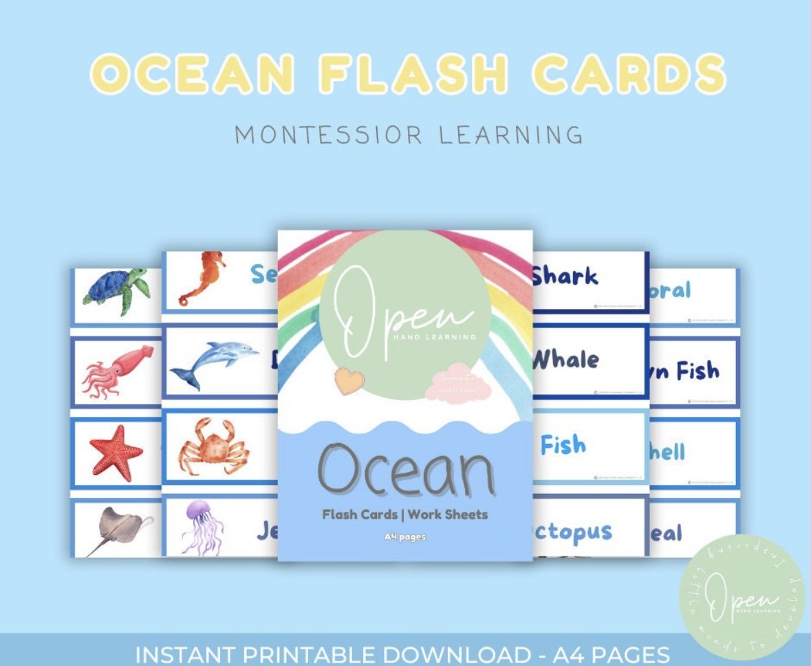 FREE Toddler Ocean Animal Montessori Flash cards and worksheets | Early Learning