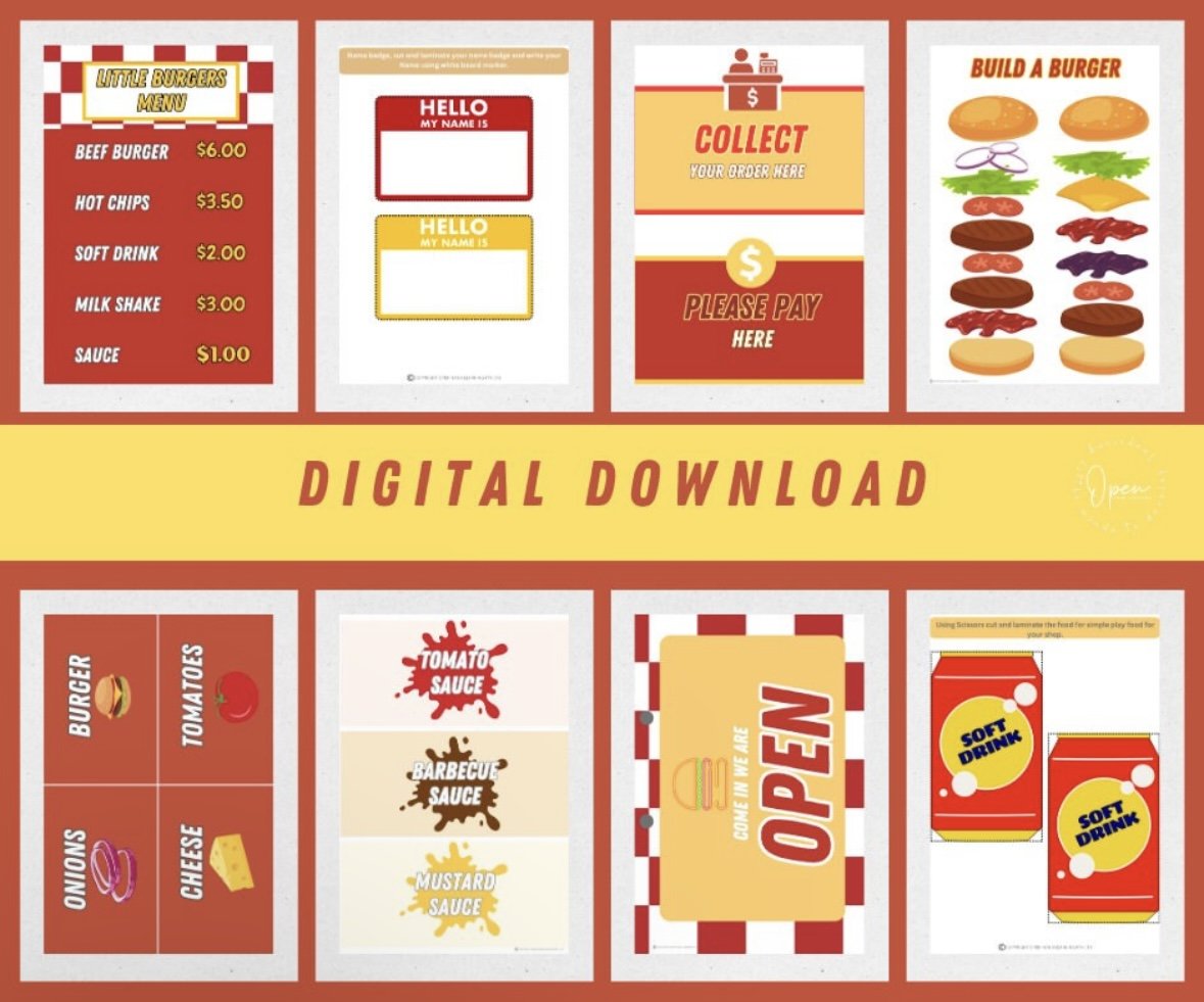 FREE Little Burgers Shop Play Set: Printable Burger Pretend Food for Toddlers Fun
