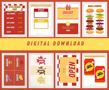FREE Little Burgers Shop Play Set: Printable Burger Pretend Food for Toddlers Fun