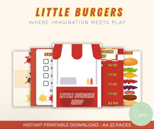 FREE Little Burgers Shop Play Set: Printable Burger Pretend Food for Toddlers Fun