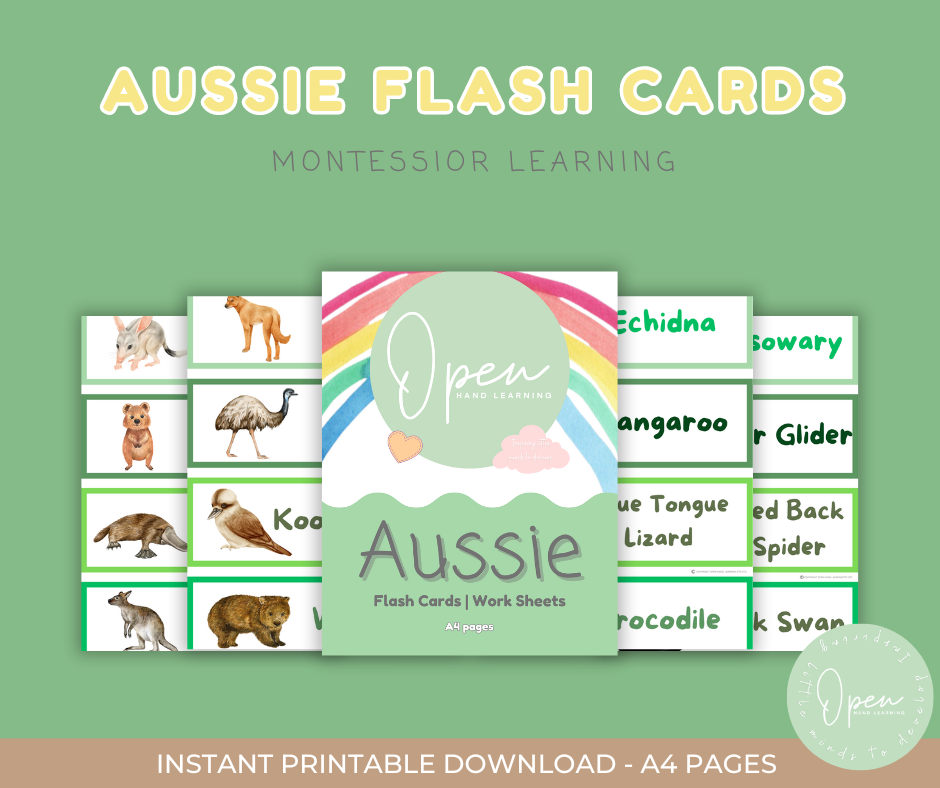 FREE Toddler Australia Animals Montessori Flash cards | Early Learning