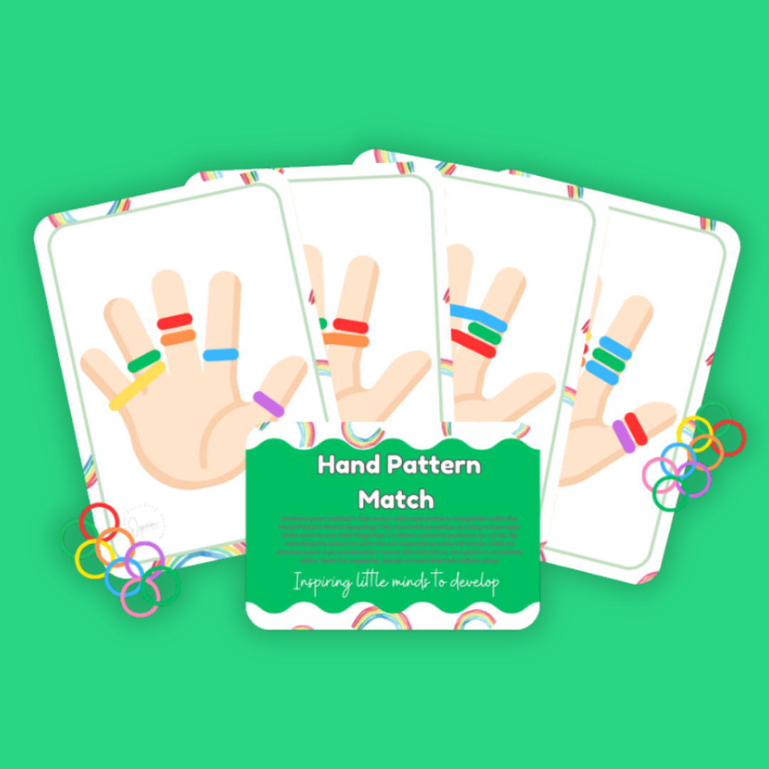 Educational card game with hand pattern matching on a green background