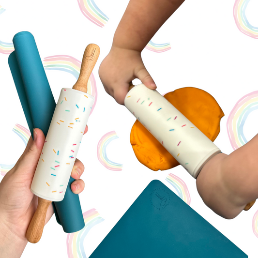 Silicone Play Dough & Roller Bundle – A3 Mat + Rolling Pin