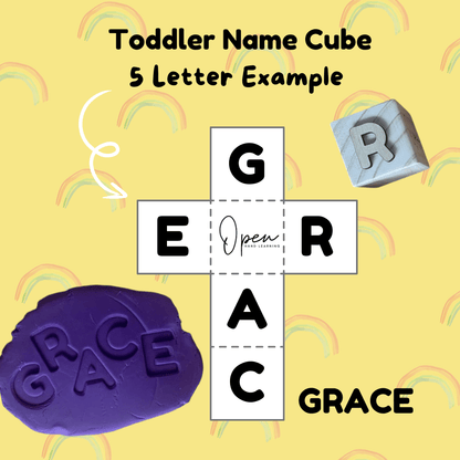 Custom Name Play Dough Stamp – Toddler Cube - from Open Hand Learning - Busy Bag Toddler Activity
