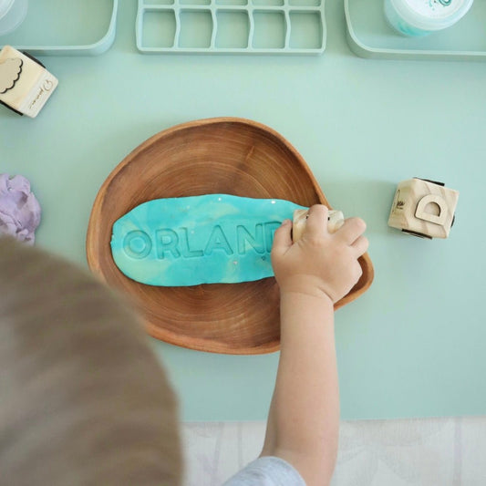 Custom Name Play Dough Stamp – Toddler Cube - from Open Hand Learning - Busy Bag Toddler Activity